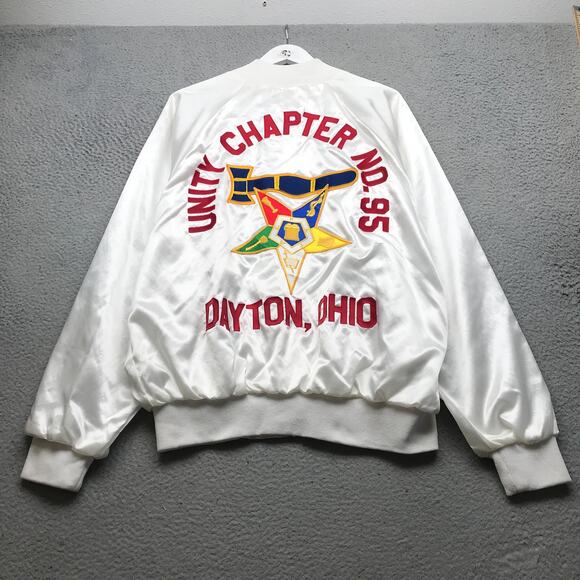 Vintage 70s Auburn OES Unity Chapter No. 95 Nylon Bomber Jacket Mens XL Gray - Picture 1 of 11